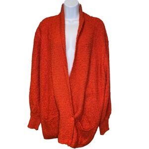 Vintage Sideffects Womens Oversized Orange Cardigan Sweater Sz L Chunky Boho
